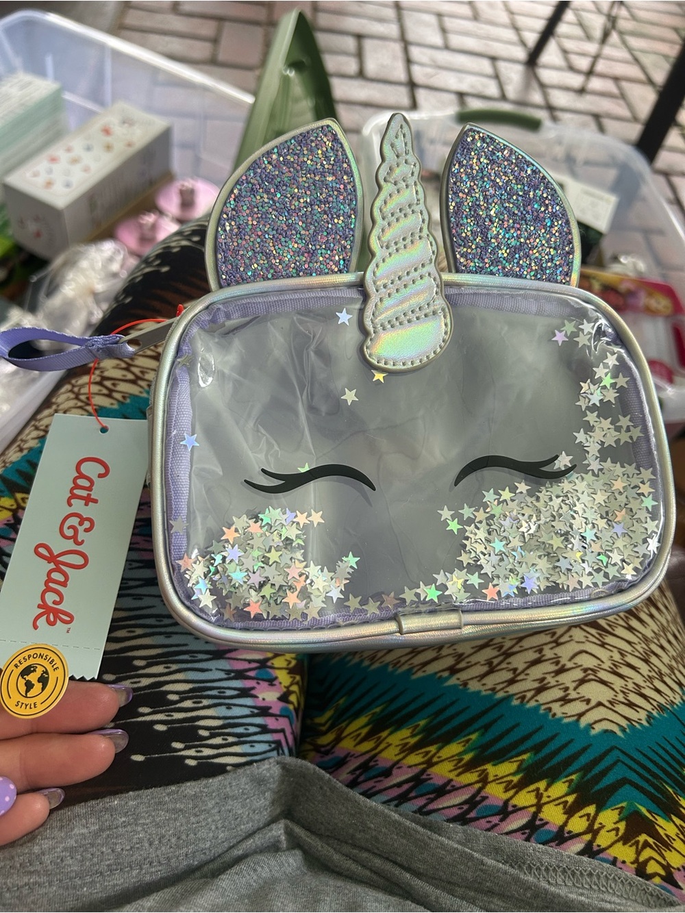 Cat & Jack Kids' Sparkle Unicorn Clear Pouch - Silver/Lavender. Fanny pack